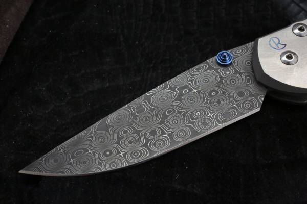 Нож складной Chris Reeve Large Sebenza, сталь дамаск с рисунком "капля дождя", рукоять титан с рисунком "Seagrass"